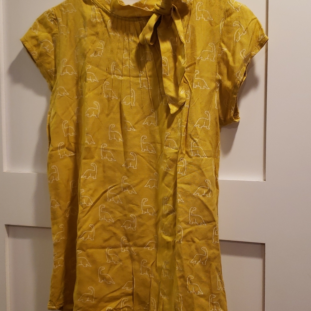 Mustard dinosaur pattern top, UK 12
